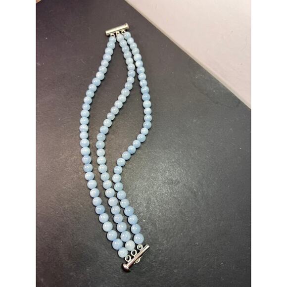 NEW Triple strand beaded aquamarine bracelet with sterling silver slide clasp - Picture 10 of 10